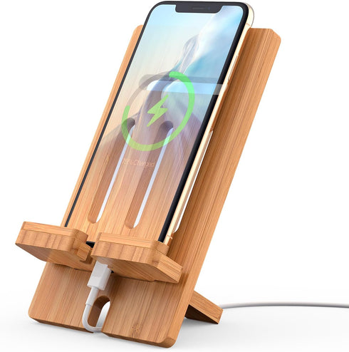 Pezin & Hulin Cell Phone Tablet Stand, Bamboo Wooden Smart Phone Desktop Charging Dock Holder Compatible with Pad, Phone 8 Plus X XS Max XR, All A...