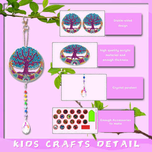 Enjoy Myself Diamonds Paintings Suncatcher,5 Pcs DIY Wind Chimes Diamond Arts and Crafts Gifts,Double Sided 3D Rhinestone Hanging Ornament for Win...