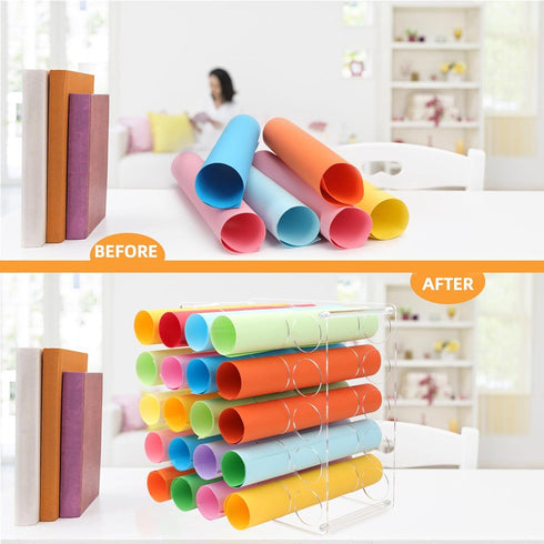 Vinyl Storage Rack 25-Holes Vinyl Holder Acrylic Vinyl Roll Storage for Craft Room, Vinyl Organizer for up to 25 Vinyl Rolls (25Holes)...