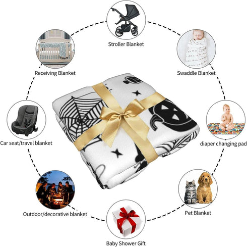 Christmas Halloween Bat Goth Pumpkin Skull Newborn Baby Swaddle Blanket Christmas Muslin Wrap Receiving Blankets Soft Large Swaddle Receiving Gift...