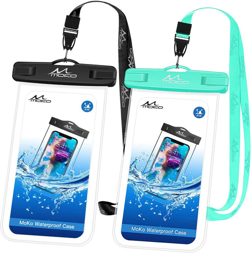 MoKo Waterproof Phone Pouch 2Pack, Underwater Phone Case Dry Bag with Lanyard Compatible with iPhone 14 13 12 11 Pro Max X/Xr/Xs Max/SE 3, Galaxy ...
