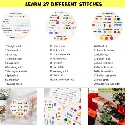 Yixhua 3 Sets Practice Embroidery Kit for Beginners,Cross Stitch Kit Adult with Pattern Starter Hand Embroidery with Instructions Arts and Crafts ...