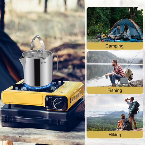 Camping Tea Kettle, Portable 1.2L Coffee Pot, Outdoors Camping Pot, with Handles and with Lids for Camping Hiking Picnic Camping, Backpacking, Sil...
