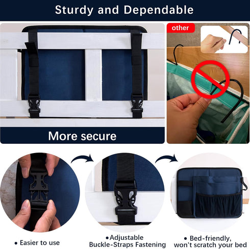 WOMACO Bedside Caddy with Power Strip Pocket, Heavy Duty Bunk Bed Caddy Organizer, Hanging Bed Side Storage Caddy with Powerstrip Holder for Dorm,...