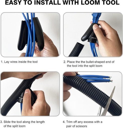 CrocSee 10ft - 1 inch Flame Retardant Split Wire Loom Tubing with Installation Tool - Flexible Wire Covers Cord Protectors - Black...