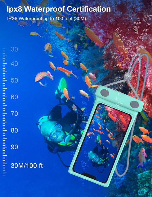 Universal Waterproof Phone Pouch with Lanyard Cell Phone IP8X Diving Outdoor Beach Floating Underwater 7.0" Lovely Phone Case Dry Bag 3D Seamless ...