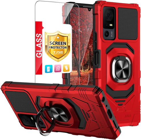 TJS Compatible for TCL 40 XL Case, TCL 40 T T608DL Case, Lively Jitterbug Smart4 Case, with Tempered Glass Screen Protector, Metal Ring Kickstand ...