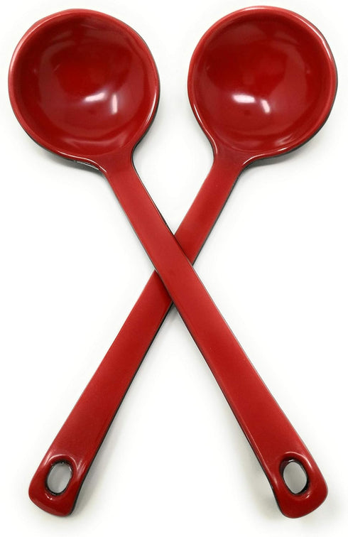TJ Global Red and Black Melamine Japanese Long Handle Spoons for Ramen, Soup, Hot Pot Eating, Mixing, Stirring 8.25 Inches (2 Spoons)...