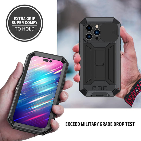 for iPhone 14 Pro Max Case,Shockproof Hard Case Aluminum Metal Gorilla Glass Military Heavy Duty Sturdy Protector Cover for iPhone 14 Pro Max,with...