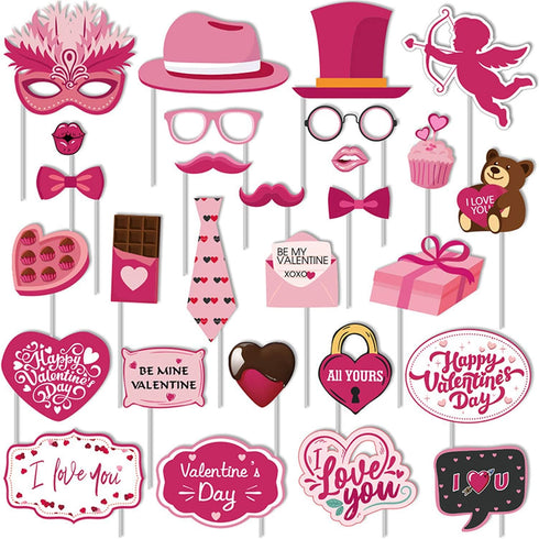 Valentines Day Photo Booth Props Kit, 28PCS Photography Props, Funny DIY Picture Selfie Accessories for Valentine’s Day Wedding Party Suppliers Fa...