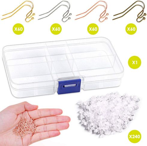 Earring Hooks, Audab 480pcs Earring Making Kit Includes 240pcs French Earring Hooks Ear Wire and 240pcs Earring Backs for Jewelry Making Supplies ...