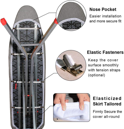 Dalykate 15x54 Ironing Board Cover and Pad with Elastic Edge and Scorch and Stain Resistant Thick Padding Ironing Board Covers 4 Fasteners and Pro...