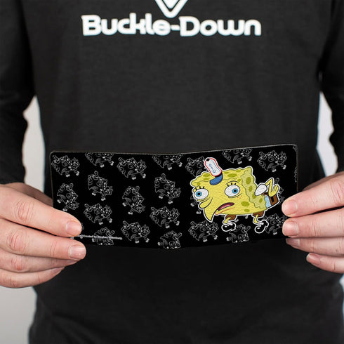 Nickelodeon Men's Wallet, Bifold, Mocking Spongebob Pose Outline Black Gray, Vegan Leather, Multicolor, Standard Size...
