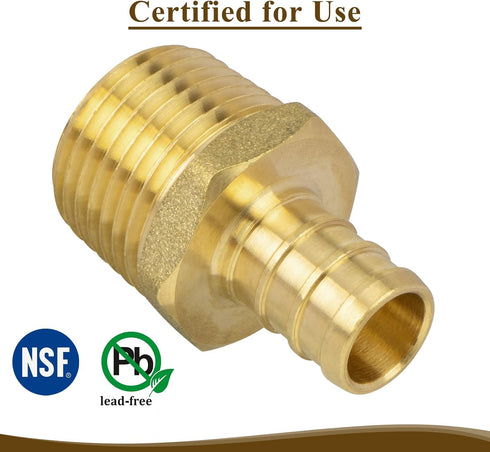 JUWO PEX Fitting, 1/2" Male NPT to 1/2" PEX Adapter for Plumbing Repairs or Remolding, Sturdy and Durable Brass Crimp Fitting (6 Pack)...