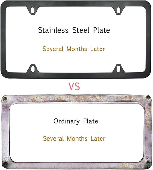 Indeed BUY License Plate Frames Black, 2 Pcs 4 Holes Car Licenses Plate Covers Stainless Steel Holders Frame for Plates with Screw Caps....