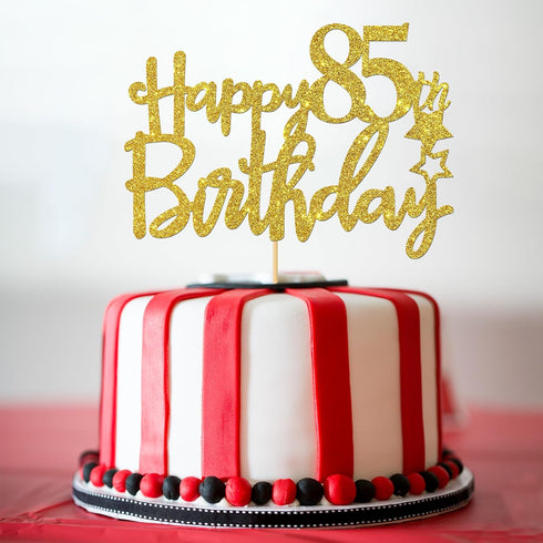 Gold Glitter Happy 85th Birthday Cake Topper - 85 Sign Cake Topper - Cheers to 85 Years Party Supplies - 85th Birthday Party Decoration...