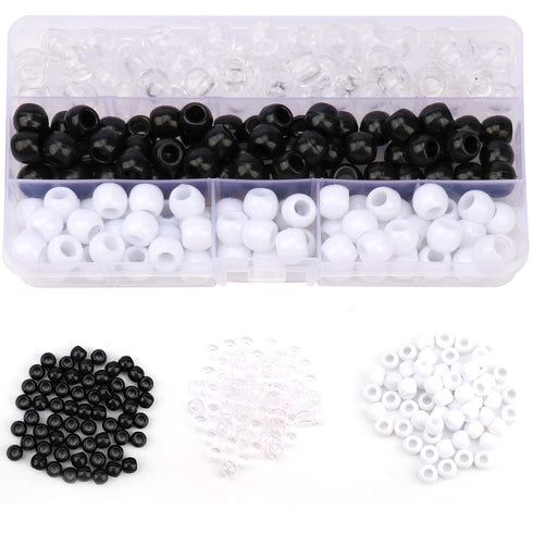 180 Pcs Medium Hole Beads 3 Colors Dreadlock Hair Braid Beads Jewelry Making Kit Clear- White -Black DIY Hair Braiding Bracelet Ornaments Round 12...