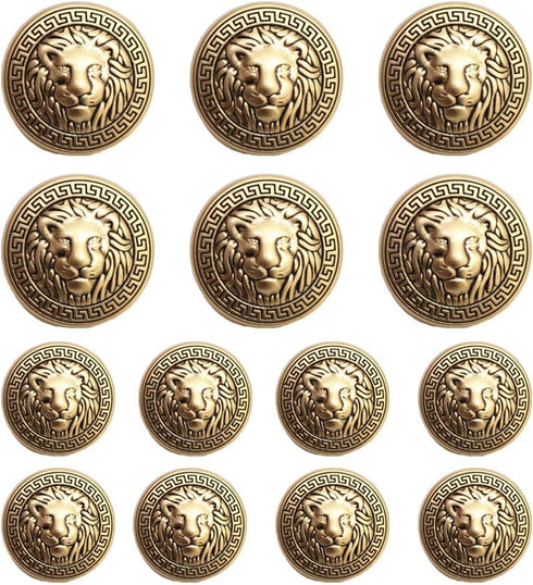 14 Pieces Lion Gold Metal Blazer Button Set 15MM 20MM for Blazers, Suits, Sport Coats, Uniform, Jackets (MBM23)...