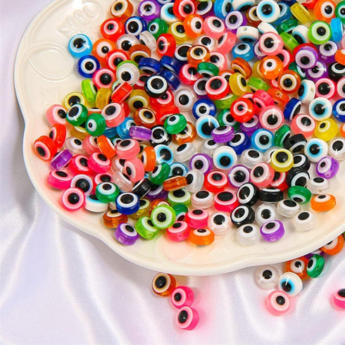 60pcs Evil Eye Beads Colorful Glass Turkish Evil Eye Spacer Beads Handmade Flat Round Lampwork Beads for Jewelry Making Business...