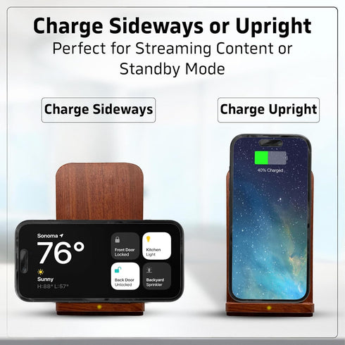 Natural Wood Wireless Charging Stand Charger for Apple iPhone, Samsung Galaxy, Google Nexus, Google Pixel, LG, Motorola Huawei, Android, Qi...