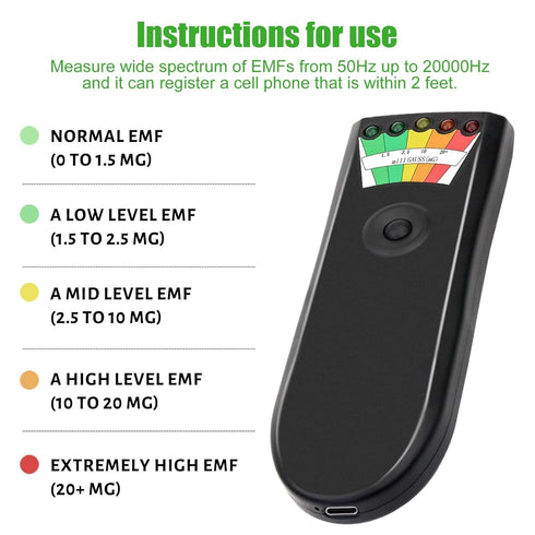 EMF Meter, Handheld LED EMF Magnetic Field Ghost Hunting, Paranormal Equipment Tester 50Hz-20,000Hz Black for Home, Office & Outdoor Inspections...