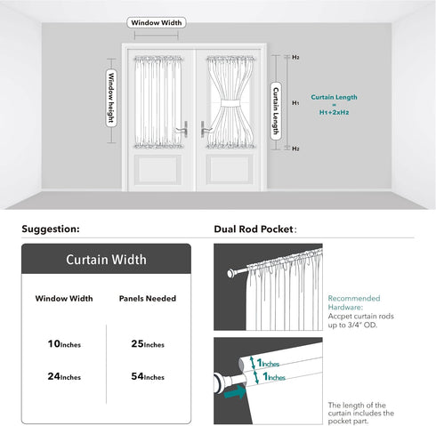 Deconovo Blackout Door Curtain – Thermal Insulated Blackout Window Cover for French & Front Doors with Adjustable Tieback, Room Darkening, Energy ...