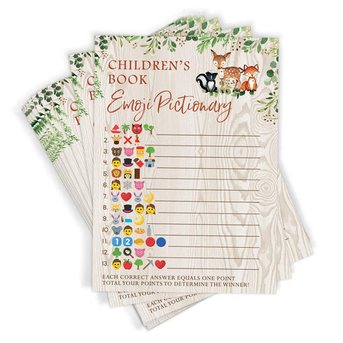 Printed Party Baby Shower Games – Children's Book Emoji Game for Boy or Girl, Woodland Forest Animals Theme, 50 Cards...