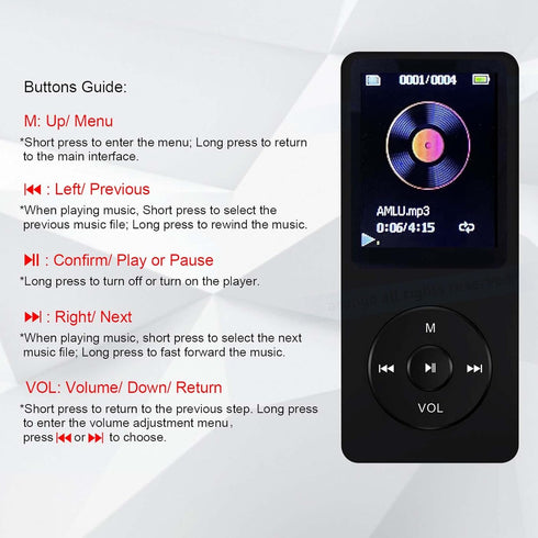 MP3 Player 32GB with Speaker Earphone Portable HiFi Lossless Sound MP3 Mini Music Player Voice Recorder E-Book HD Screen 1.8 inch Black Support up...