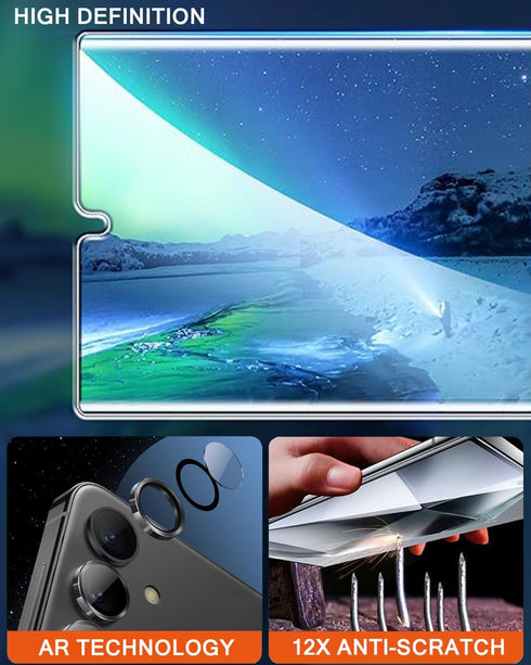 Compatible for Samsung Galaxy S24 Plus Privacy Screen Protector Tempered Glass with CD Texture Black Camera Lens Protector, Support Fingerprint ID...