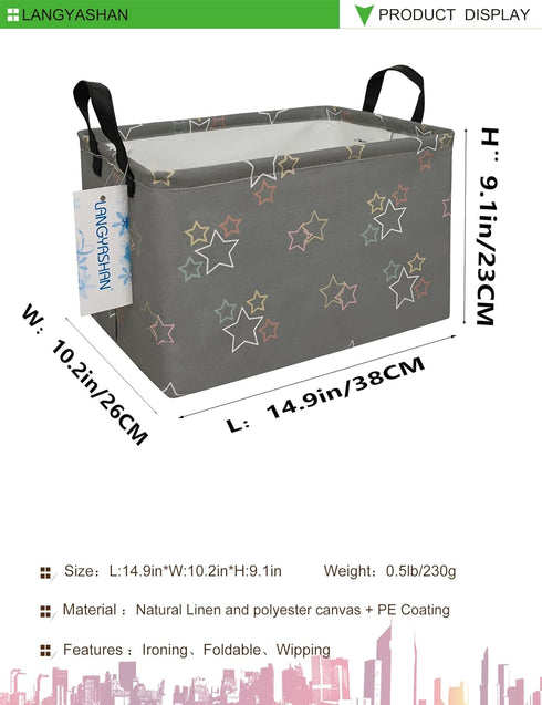 LANGYASHAN Rectangular Storage Bin Collapse Canvas Fabric Cartoon Storage Basket with Handles for Organizing Home Kitchen Boys and Girls Toys Offi...