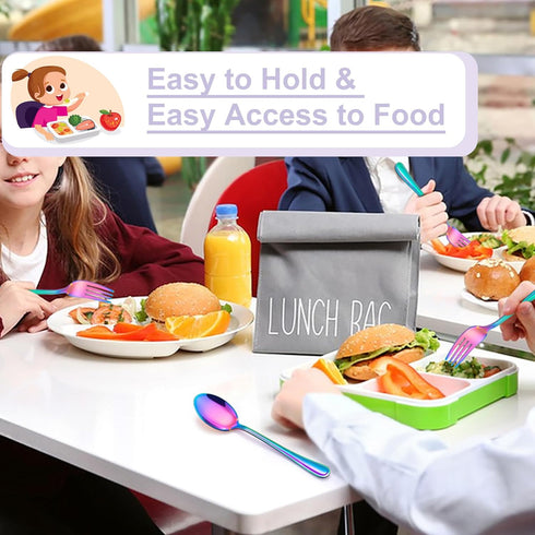 E-far 10-Piece Rainbow Toddler Utensils, Kid Stainless Steel Silverware Set, Children Safe Forks and Spoons Set for Self Feeding, Healthy & Non-To...