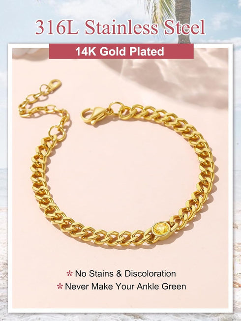 FOCALOOK 14K Gold Plated March Birthstone Anklet Foot Chain for Women Ladies...