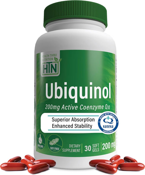 Health Thru Nutrition Ubiquinol 200mg 30 Softgels as Kaneka QH Reduced CoQ-10 | Stabilized - 3rd Party Tested | Enhanced Bioavailability | Cardiov...