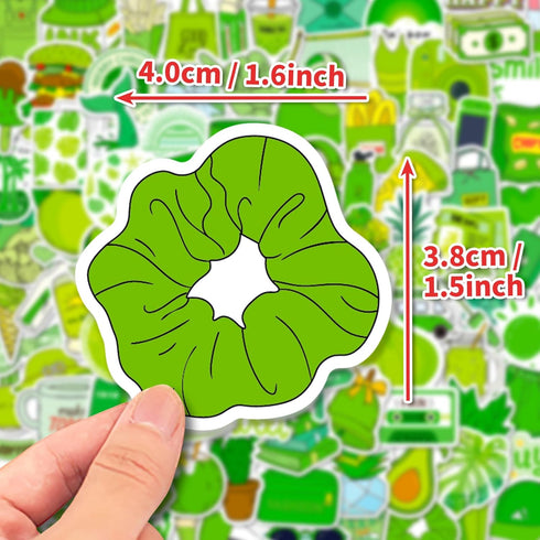 100 Pcs Green Stickers Pack for Teens Girls Boys, Girl's Green Aesthetic Stickers, Cute Green Stickers, Waterproof Vinyl Stickers, Vsco Stickers f...