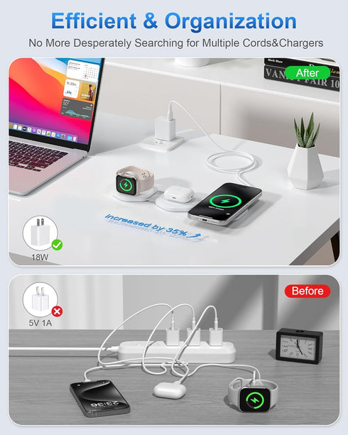 3 in 1 Charging Station for Apple MagSafe Charger, Foldable Magnetic Wireless Travel Charger Multiple Devices for iPhone 15 14 13 12 Pro Max Plus ...