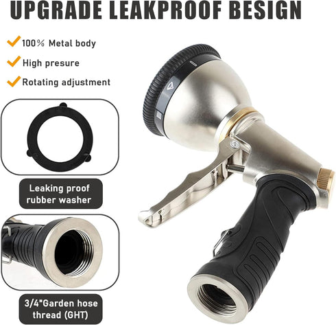 Garden Hose Nozzle, Zinc Alloy Hose Sprayer Nozzle with 9 Spray Patterns, High Pressure Water Hose Nozzle Heavy Duty Hand Sprayer, for Car Washing...