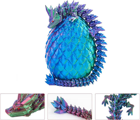 3D Printed Dragon Egg Toy 12" Crystal Articulated Dragon with Eyes Decor Collectible...