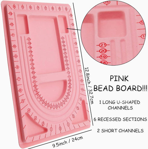 H&W Pink Bead Board with Flock, 9.5 by 12.9-inch, Design Beading Board Tray DIY Craft Tool for Girl and Necklace Beading Jewelry Designer...