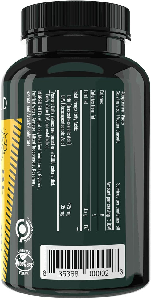 Freshfield Vegan Omega 3 DHA: Algae Oil, Most Reviewed, Carrageenan Free, Sustainably Sourced, Tested, No Heavy Metals, Fish Oil Alt, Plant Based ...