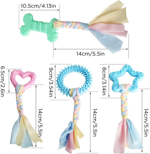 4 PCS Chew Toys for Teething, Soft Rubber Puppy Chew Toys, Puppy Teething Ring, Rope Dog Toys, Funny Interactive Toy for 2-8 Months Teething Small...