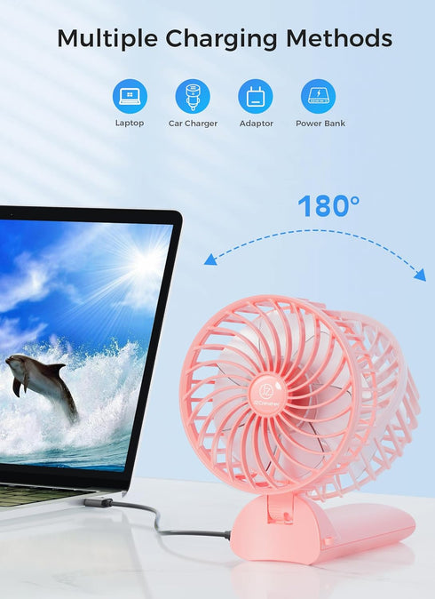 JZCreater 2Pack Mini Handheld Fan,Portable Hand Held Fan, 15H Cooling Fan, Quiet 4 Speed, USB Rechargeable Battery Operated Desk Fan, Small Electr...