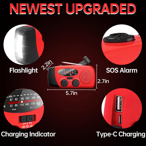 Solar Hand Crank Emergency Weather Radio,NOAA/AM/FM Portable Radio with 3 LED Flashlight 2000mAh Power Bank Cellphone Charger...