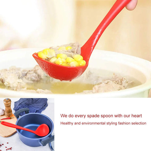 Silicone Ladle Soup Spoon Set of 2, Nonstick Heat Resistant Long Handle Unbreakable Big Round Scoop for Home Kitchen Cooking,Red and Black...