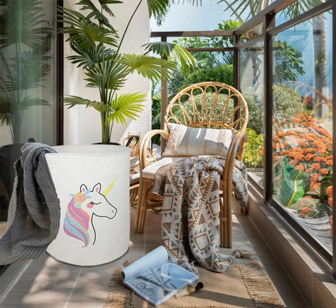19.7" Round Kids Laundry Clothes Hamper with Handles, Unicorn Pattern, Portable, Baby Toys Storage Organizer Bins Laundry Gift Basket for Boys and...