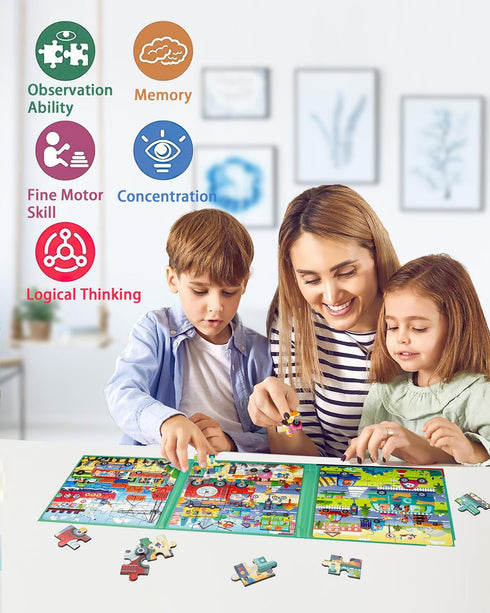 Magnetic Puzzles for Kids Ages 4-8, 3 in 1 Wooden Jigsaw Puzzles Book for Toddlers, Car Activities Toy for Girls 4-6, Learning Magnet Gift for Roa...