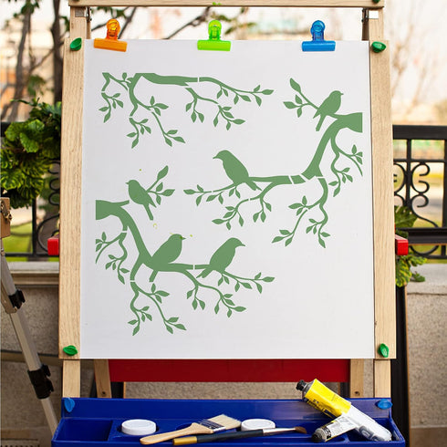 GORGECRAFT Tree Stencil Template Bird Large 11.8x11.8 Inch Reusable Birds on Tree Stencil Leaf Silhouette Sign Home Decor Hummingbird Template for...