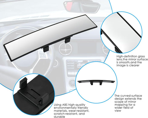DS. DISTINCTIVE STYLE Wide Rear View Mirror Clip On 12 Inch Universal Panoramic Convex Interior Wide Angle Mirror...