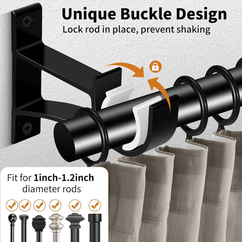 KOLAKO 4 Pack Curtain Rod Bracket, Heavy Duty Curtain Rod Holders Single Decorative Rod Hooks Hanger for 1 Inch Drapes Rod, Black...