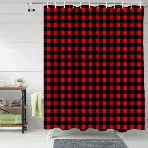 Vandarllin Extra Long 72x84 Inches Shower Curtain Washable,Water Repellent,Rustic Red Black Buffalo Check Plaid Pattern Print...