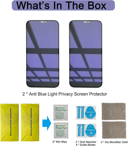 [2 Pack Anti-Blue Light Privacy Screen Protector Compatible with iPhone 12 / iPhone 12 Pro 6.1", 9H Hardness Scratch Resistant Shatter-Proof Tempe...